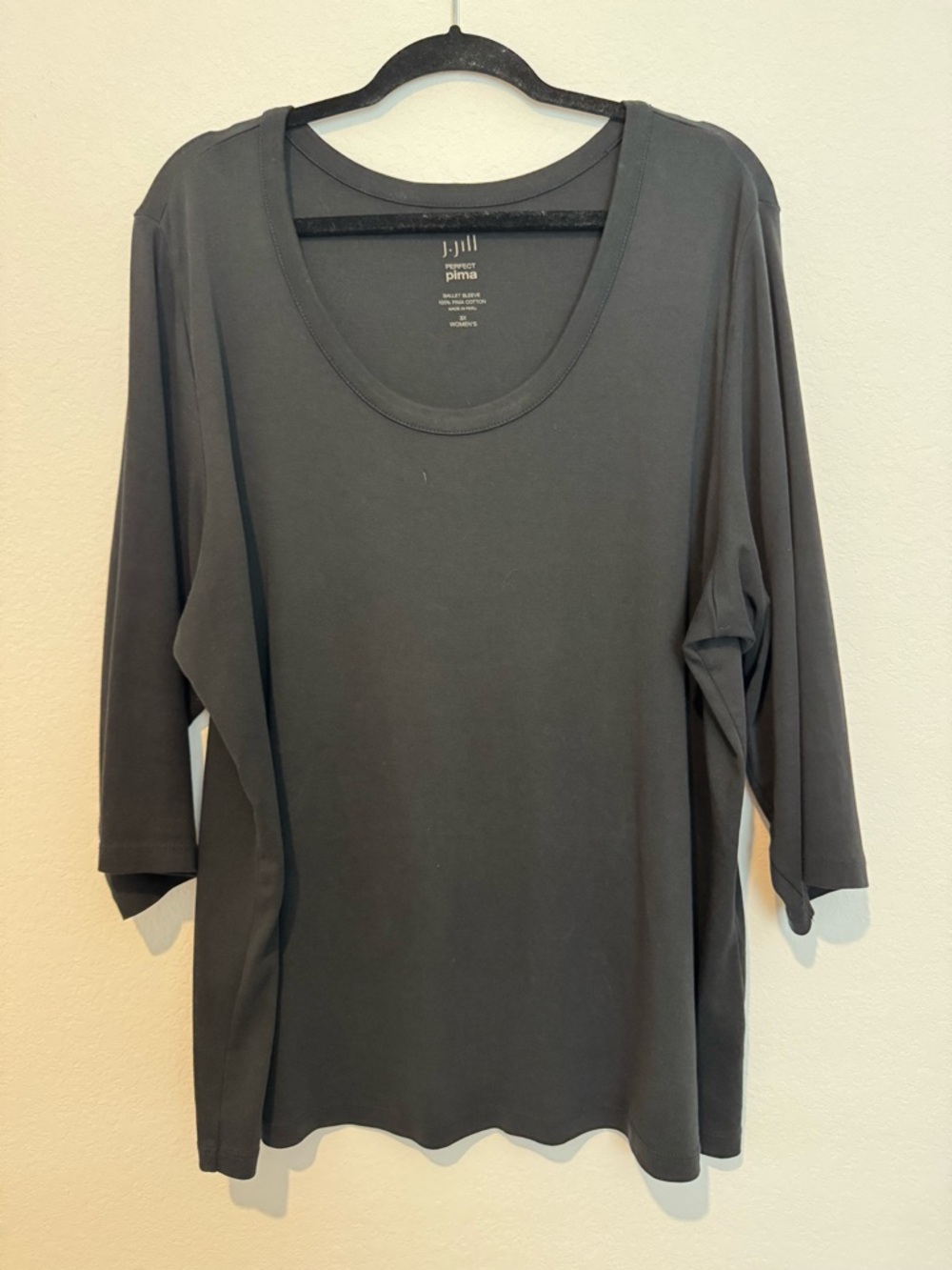 J. Jill Perfect Pima Ballet Sleeve Black Round Neck Blouse Top